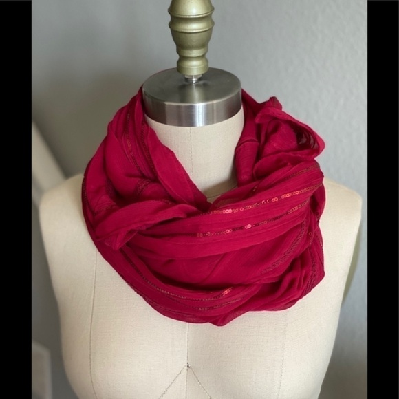 Michael Stars Accessories - Michael Stars Red Chiffon Scarf Sequin Trim​​​​​​​​​